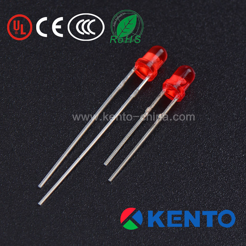 3 mm red diffused rimed short feet